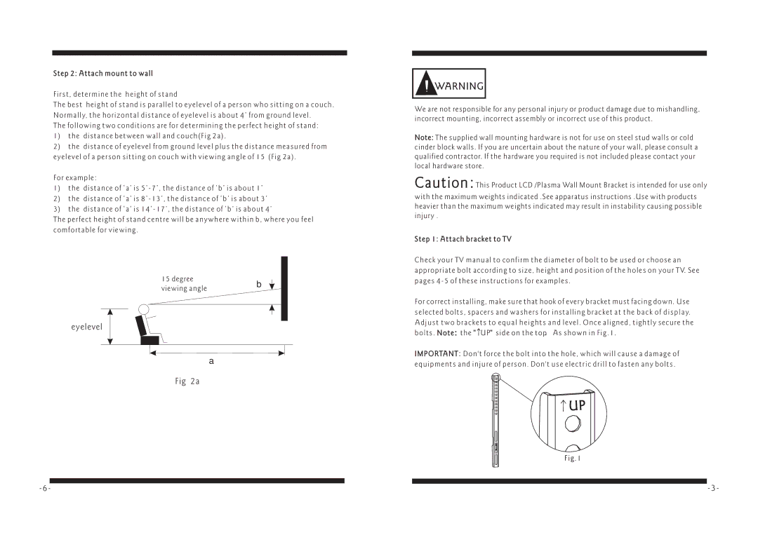 PYLE Audio PSW448F manual Eyelevel, Attach mount to wall, Attach bracket to TV 