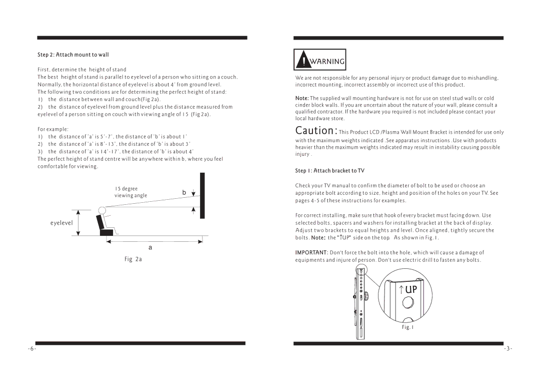 PYLE Audio PSW449T manual Eyelevel, Attach mount to wall, Attach bracket to TV 