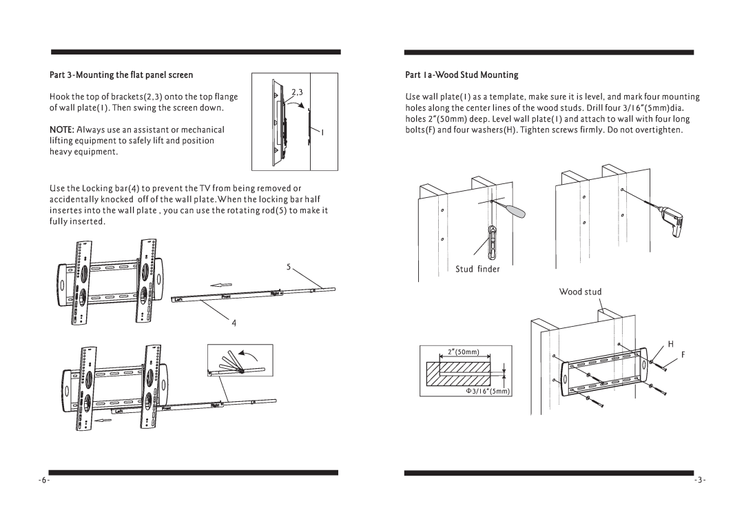 PYLE Audio PSWLE58 manual Part 3-Mounting the flat panel screen, Hook the top of brackets2,3 onto the top flange 