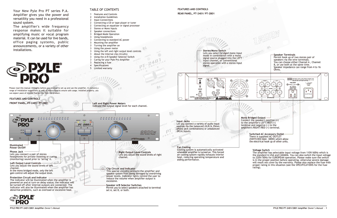 PYLE Audio PT-2401 manual 