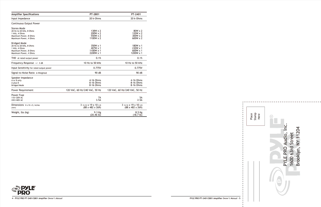 PYLE Audio PT-2401 manual 