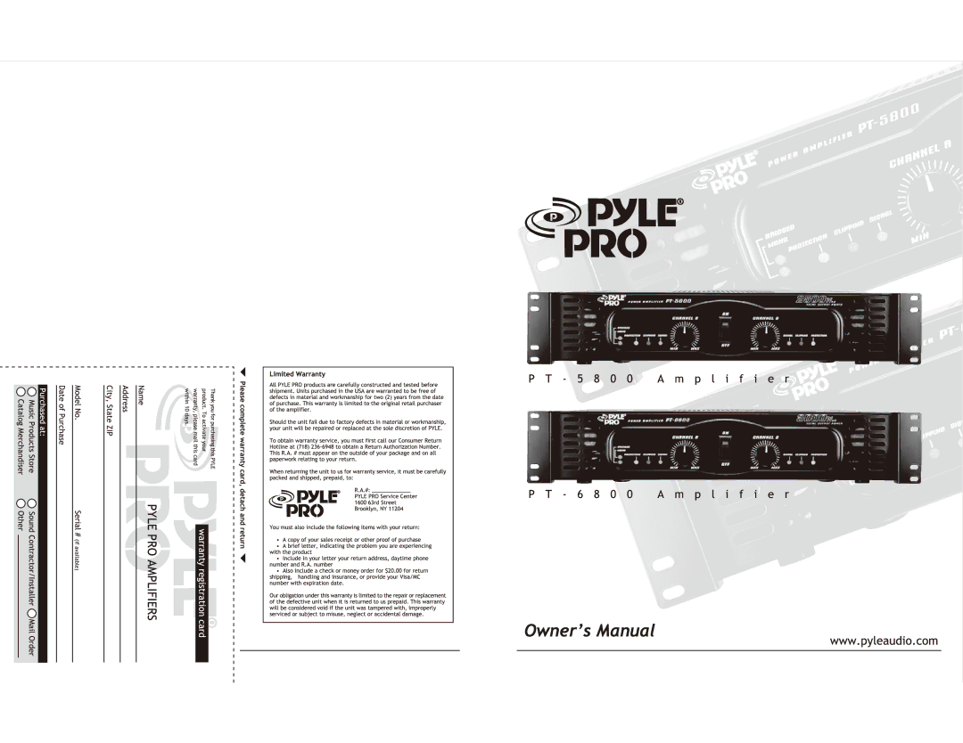 PYLE Audio PT-6800, PT-5800 manual 