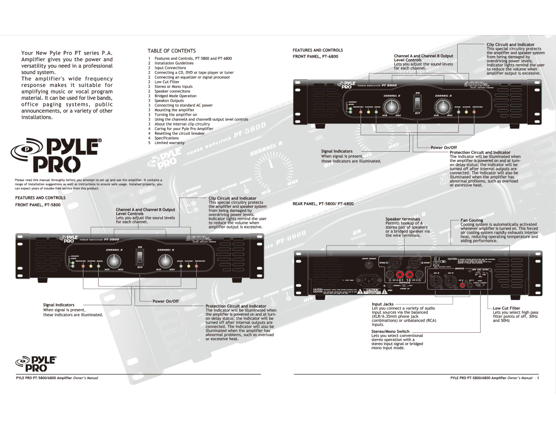 PYLE Audio PT-5800, PT-6800 manual 