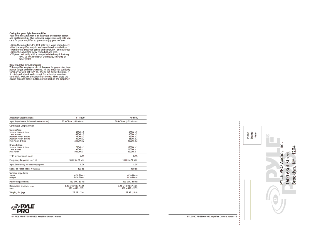 PYLE Audio PT-5800, PT-6800 manual 