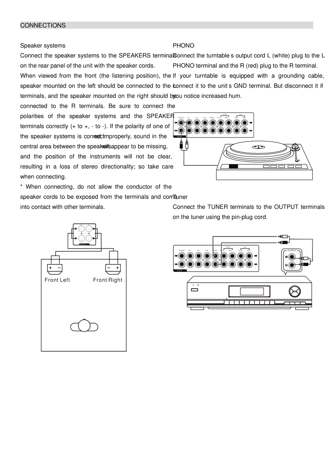 PYLE Audio PT-600A manual Speaker systems, Phono, Tuner 