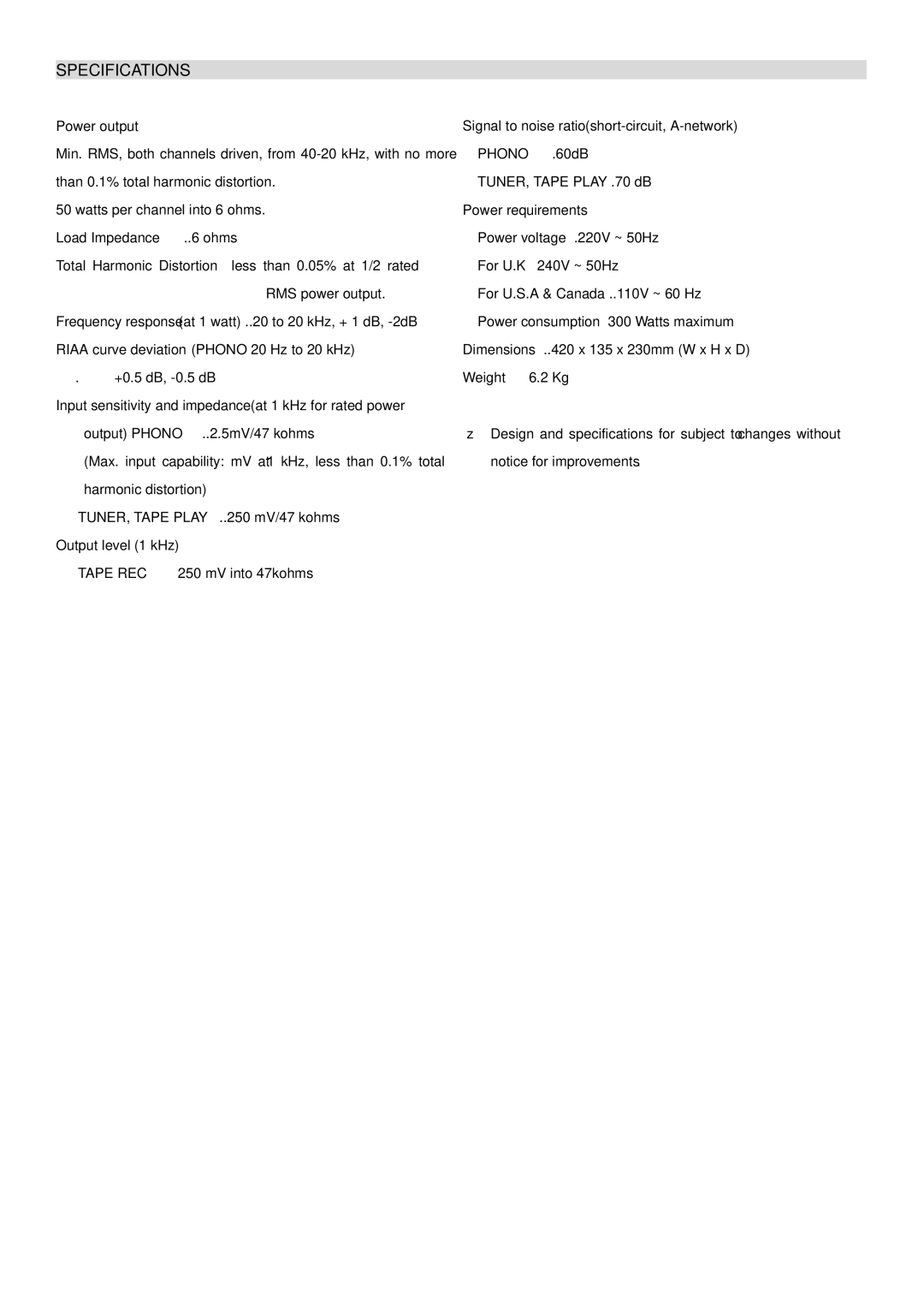 PYLE Audio PT-600A manual Specifications 