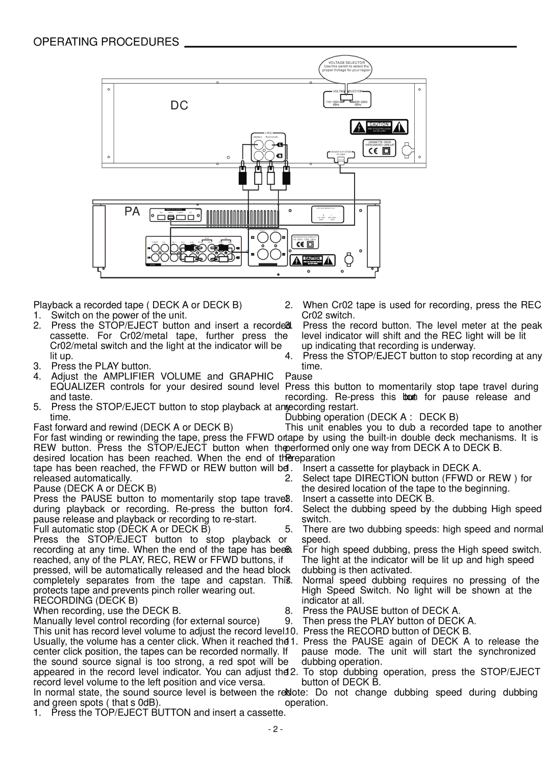 PYLE Audio PT-649D manual Operating Procedures, Recording Deck B 