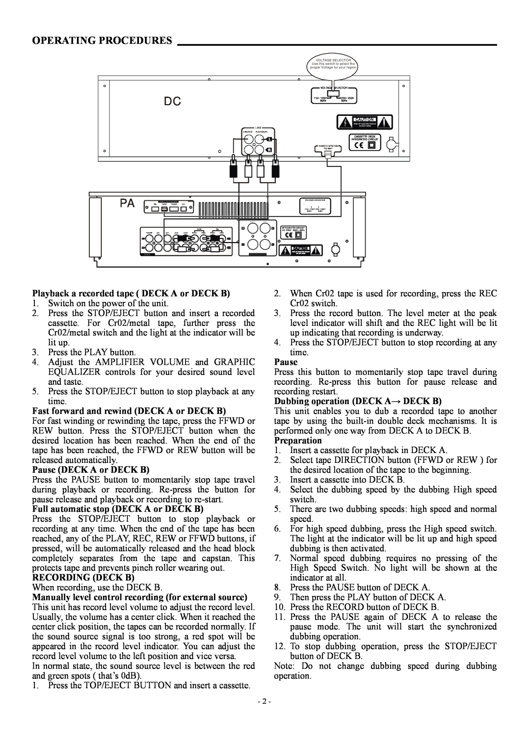 PYLE Audio PT-649D manual Operating Procedures 