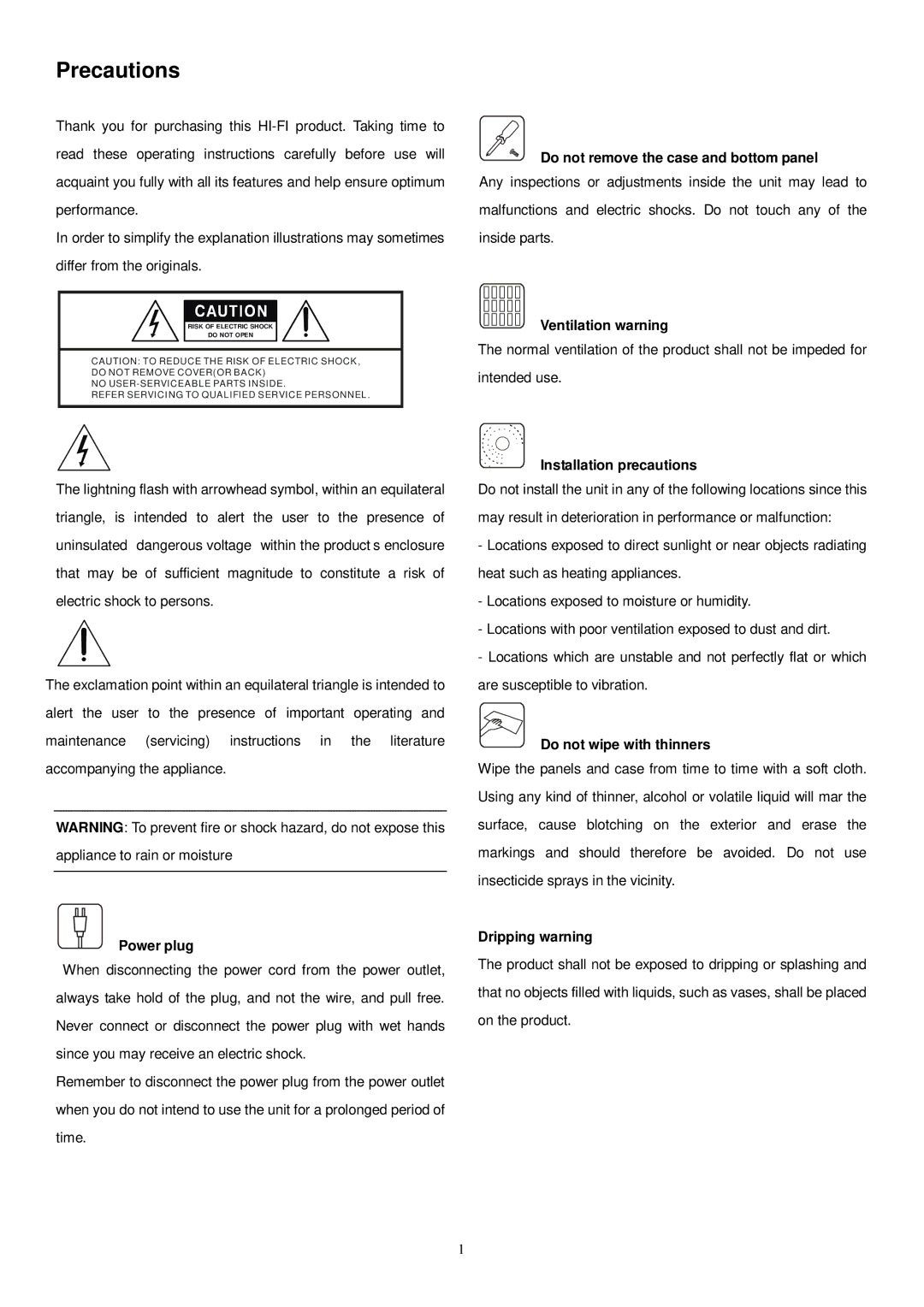 PYLE Audio PT-688CU manual Precautions 