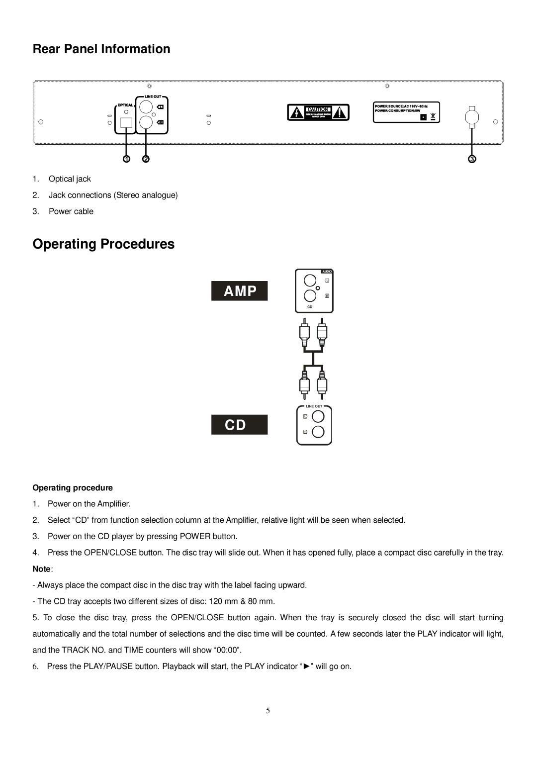 PYLE Audio PT-688CU manual Operating Procedures, Rear Panel Information, Operating procedure 