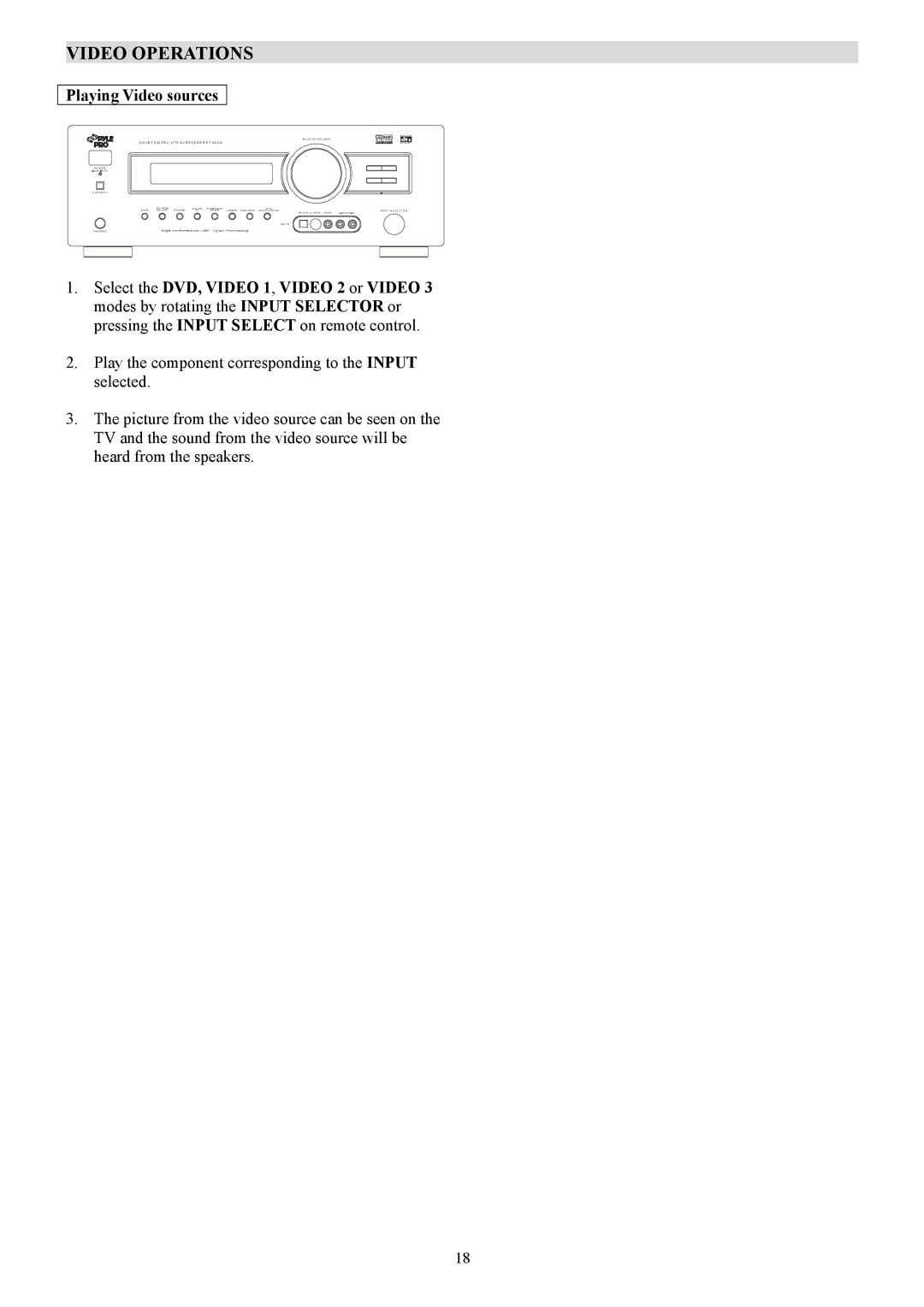 PYLE Audio PT-690A manual Video Operations, Playing Video sources 