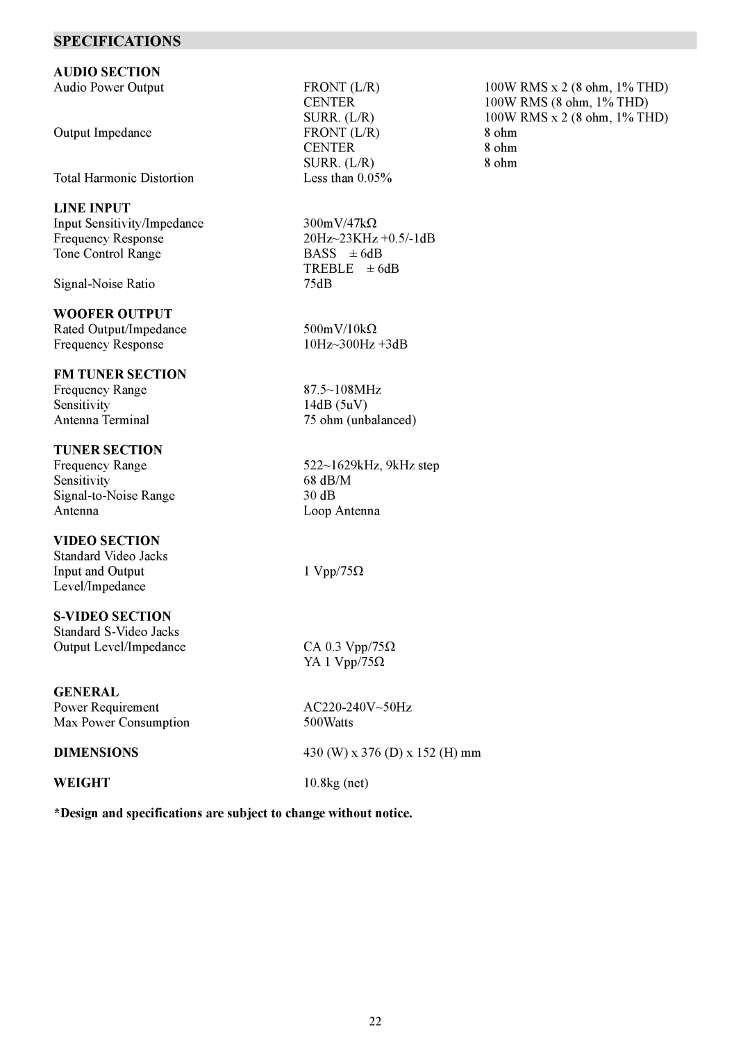 PYLE Audio PT-690A manual Specifications 