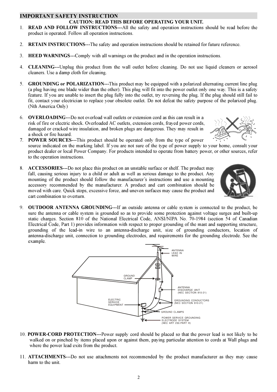 PYLE Audio PT-690A manual Important Safety Instruction 