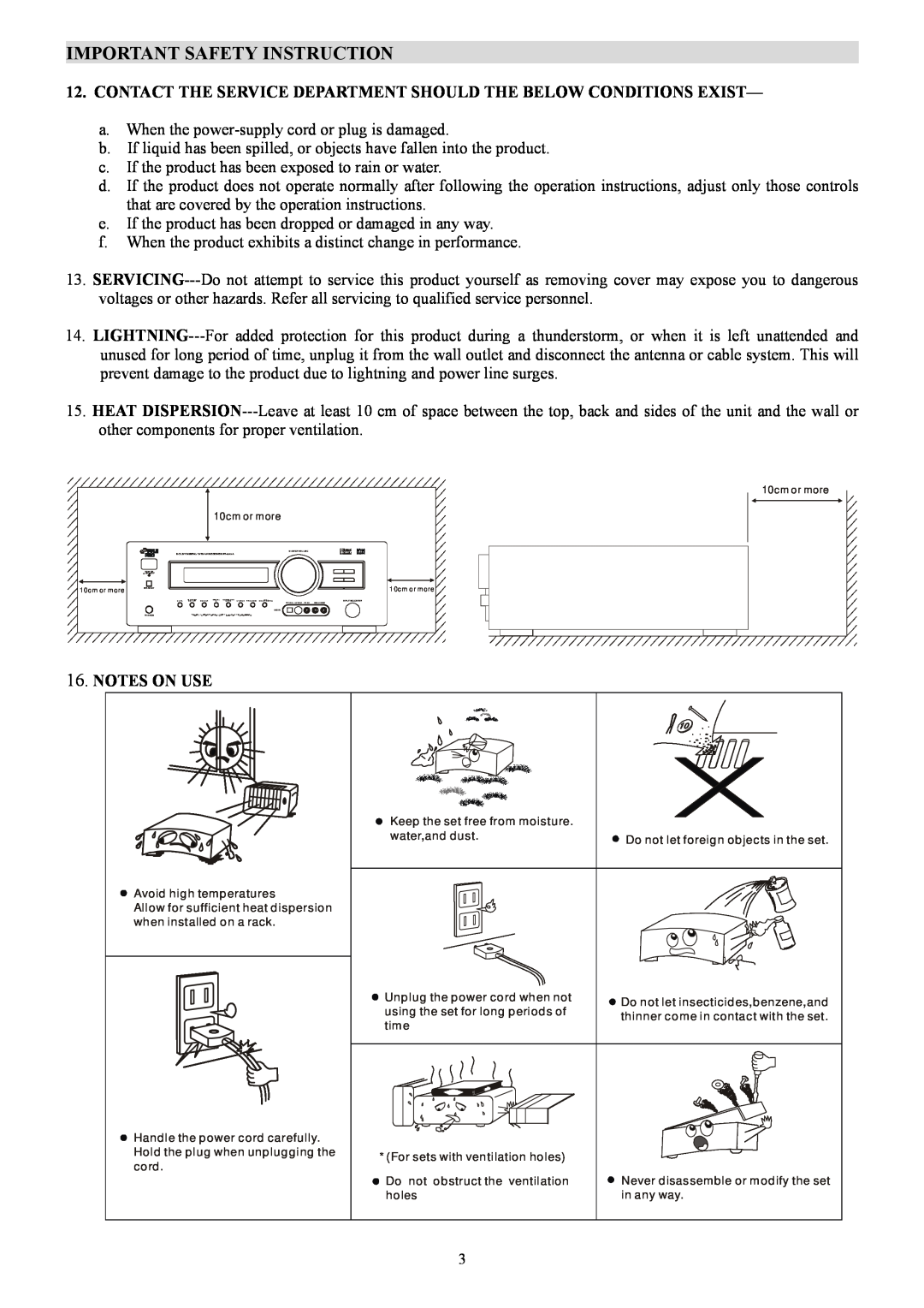PYLE Audio PT-690A manual Notes On Use, Important Safety Instruction 