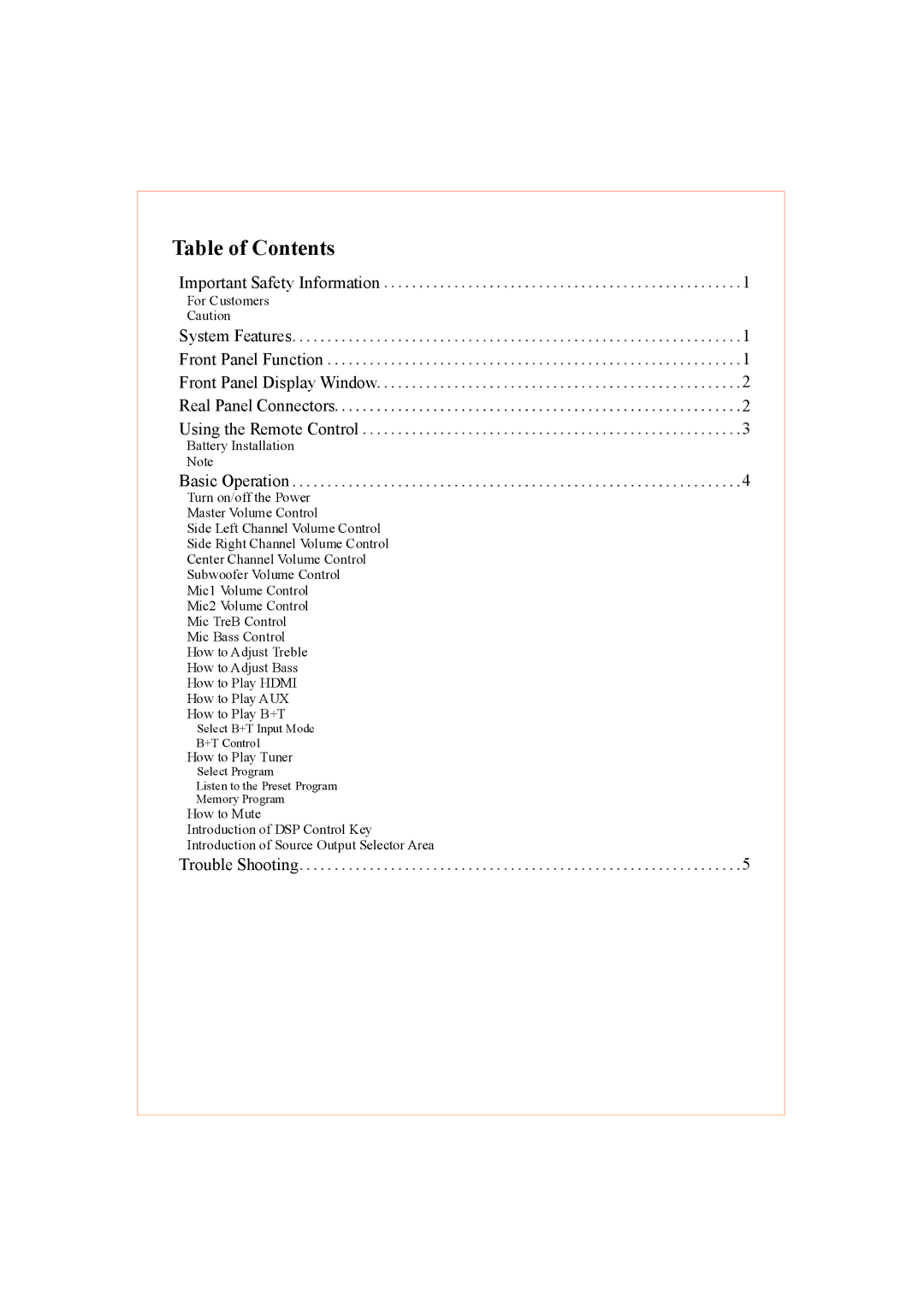 PYLE Audio PT588AB owner manual Table of Contents 