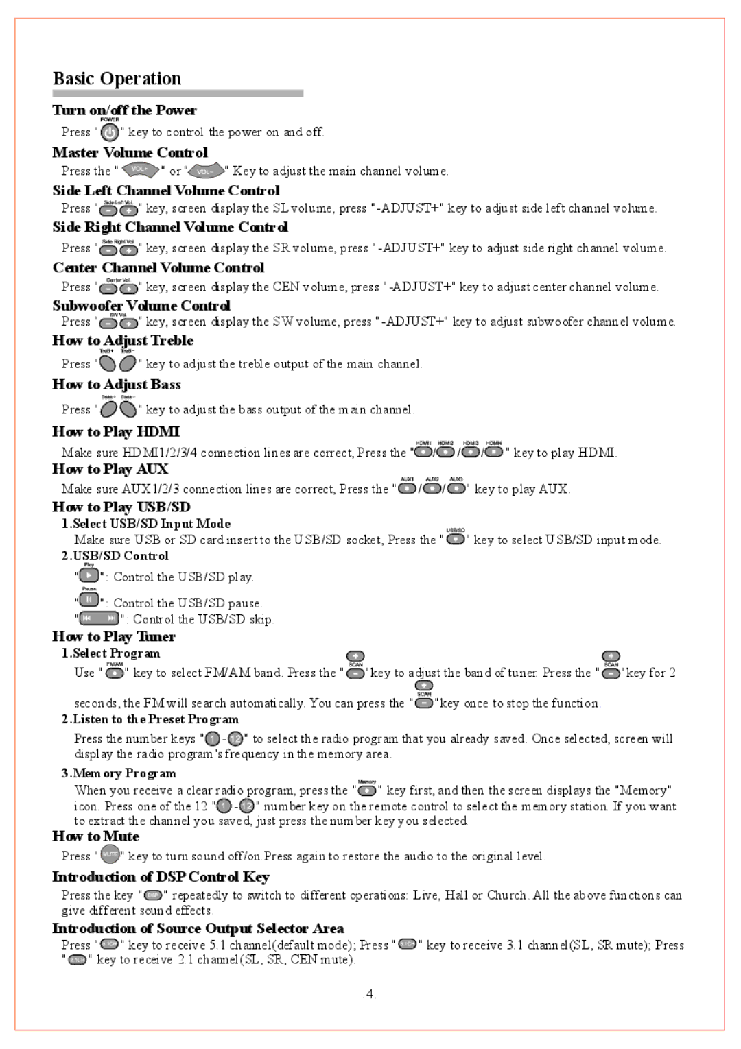 PYLE Audio PT590AU owner manual Basic Operation 