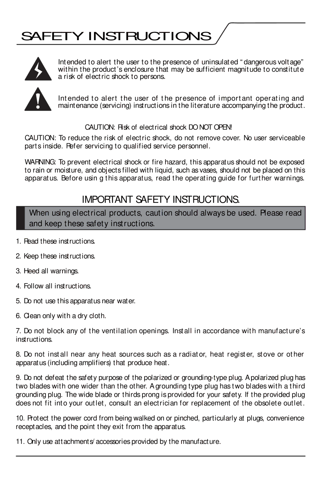 PYLE Audio PTA3000 manual Safety Instructions 