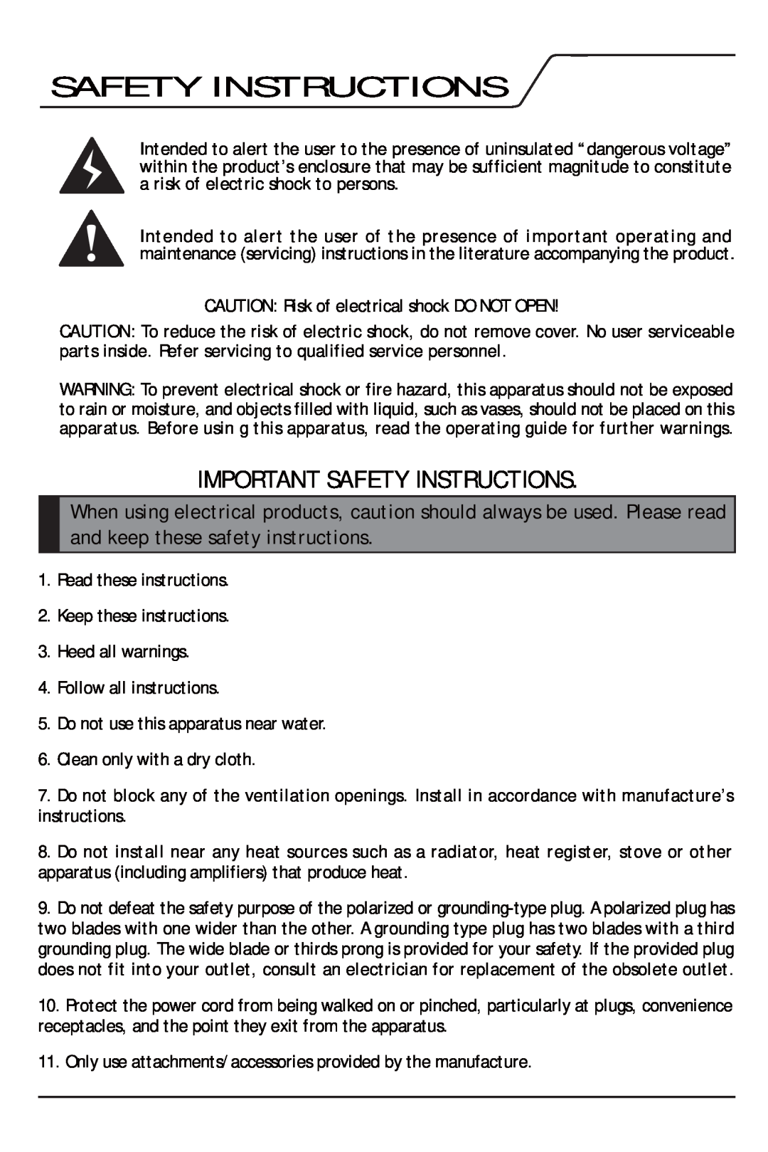 PYLE Audio PTA3000 manual Important Safety Instructions 