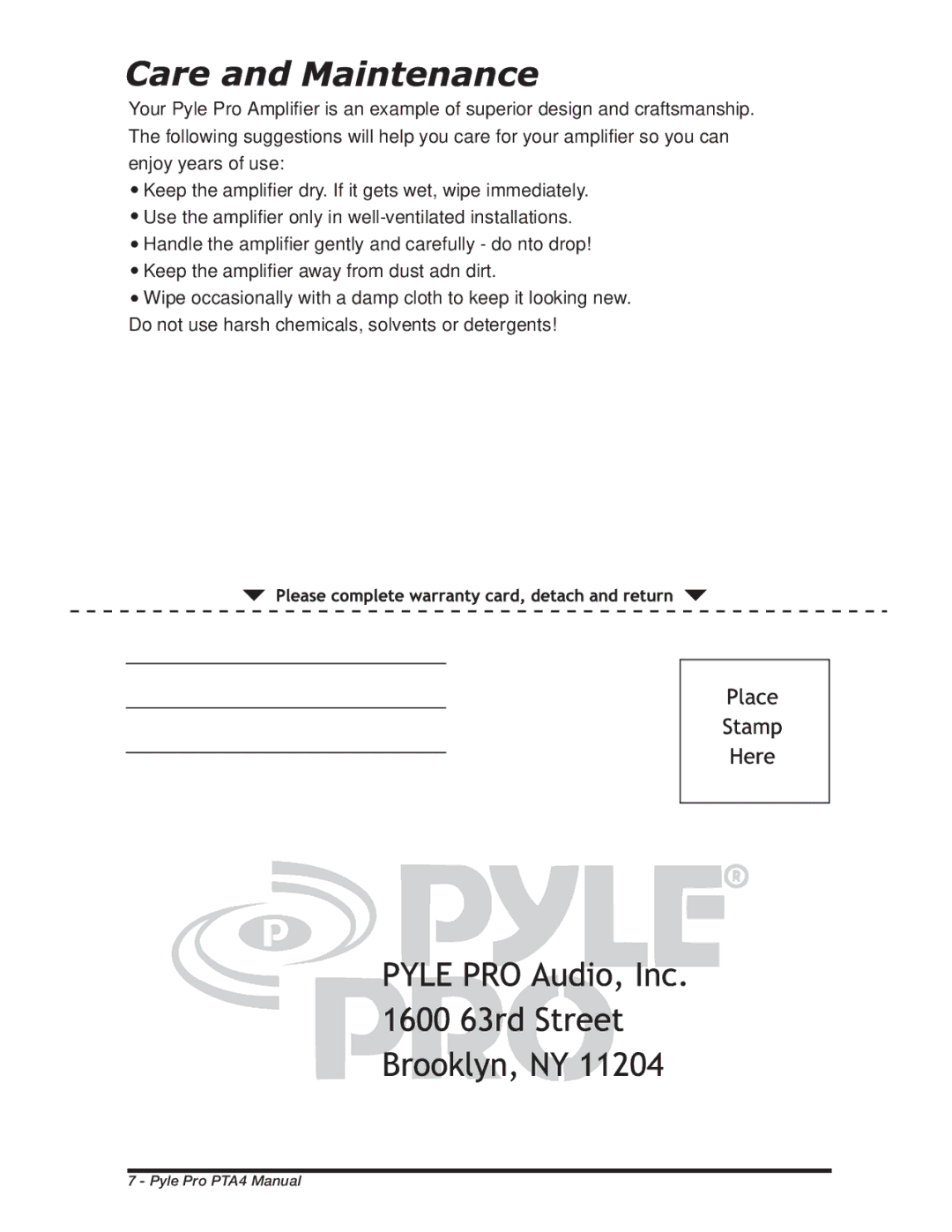 PYLE Audio manual Pyle Pro PTA4 Manual 