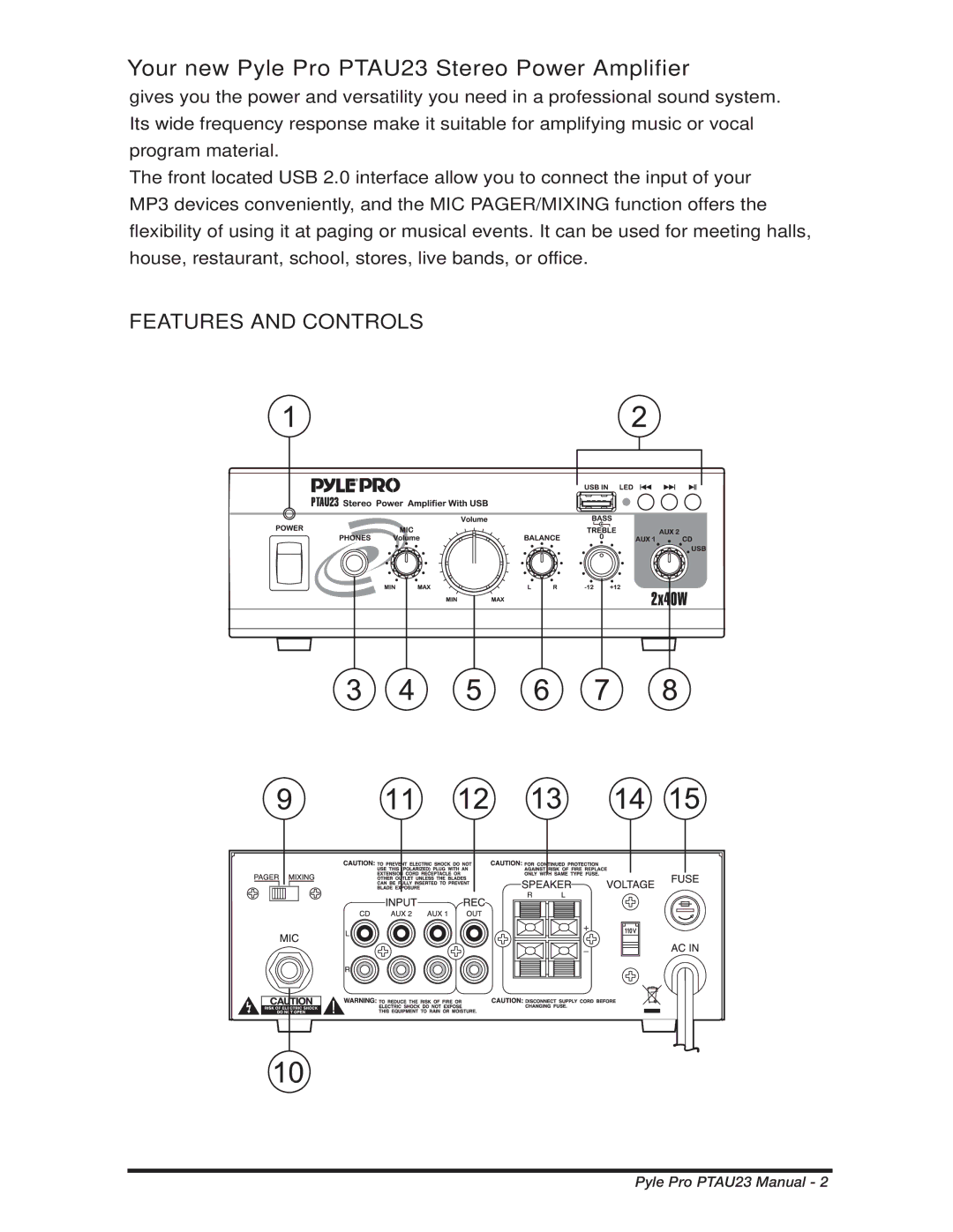 PYLE Audio manual Your new Pyle Pro PTAU23 Stereo Power Amplifier 