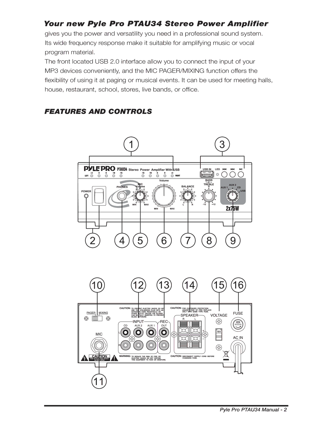 PYLE Audio manual Your new Pyle Pro PTAU34 Stereo Power Amplifier 