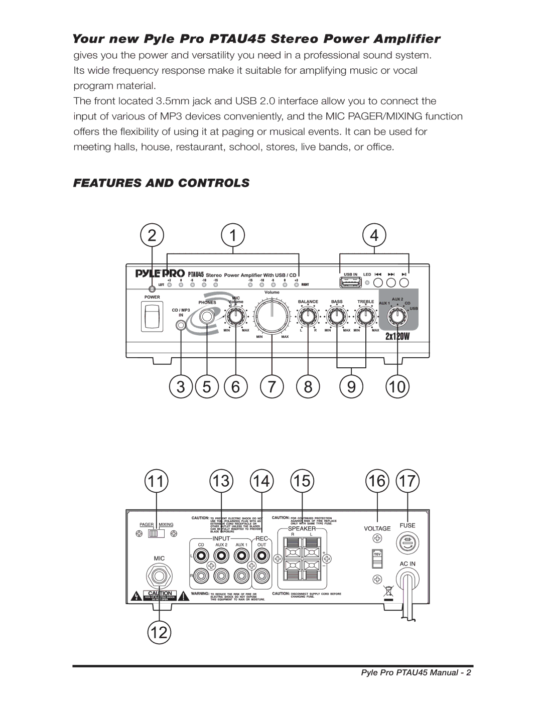 PYLE Audio manual Your new Pyle Pro PTAU45 Stereo Power Amplifier 