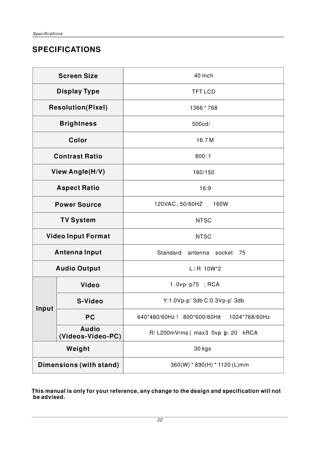 PYLE Audio PTC40LC manual Specifications 