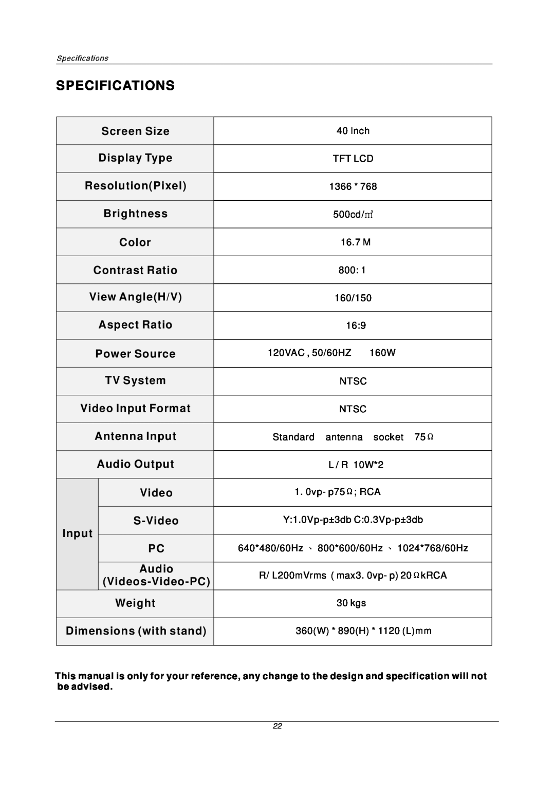 PYLE Audio PTC40LC manual Specifications 