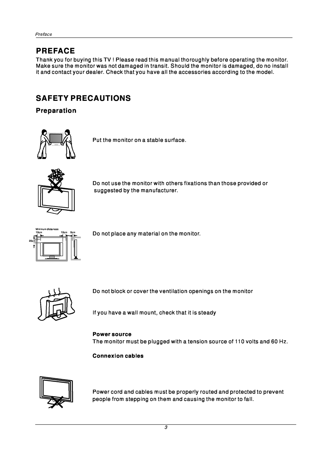 PYLE Audio PTC40LC manual Preface, Safety Precautions, Preparation, Power source, Connexion cables 