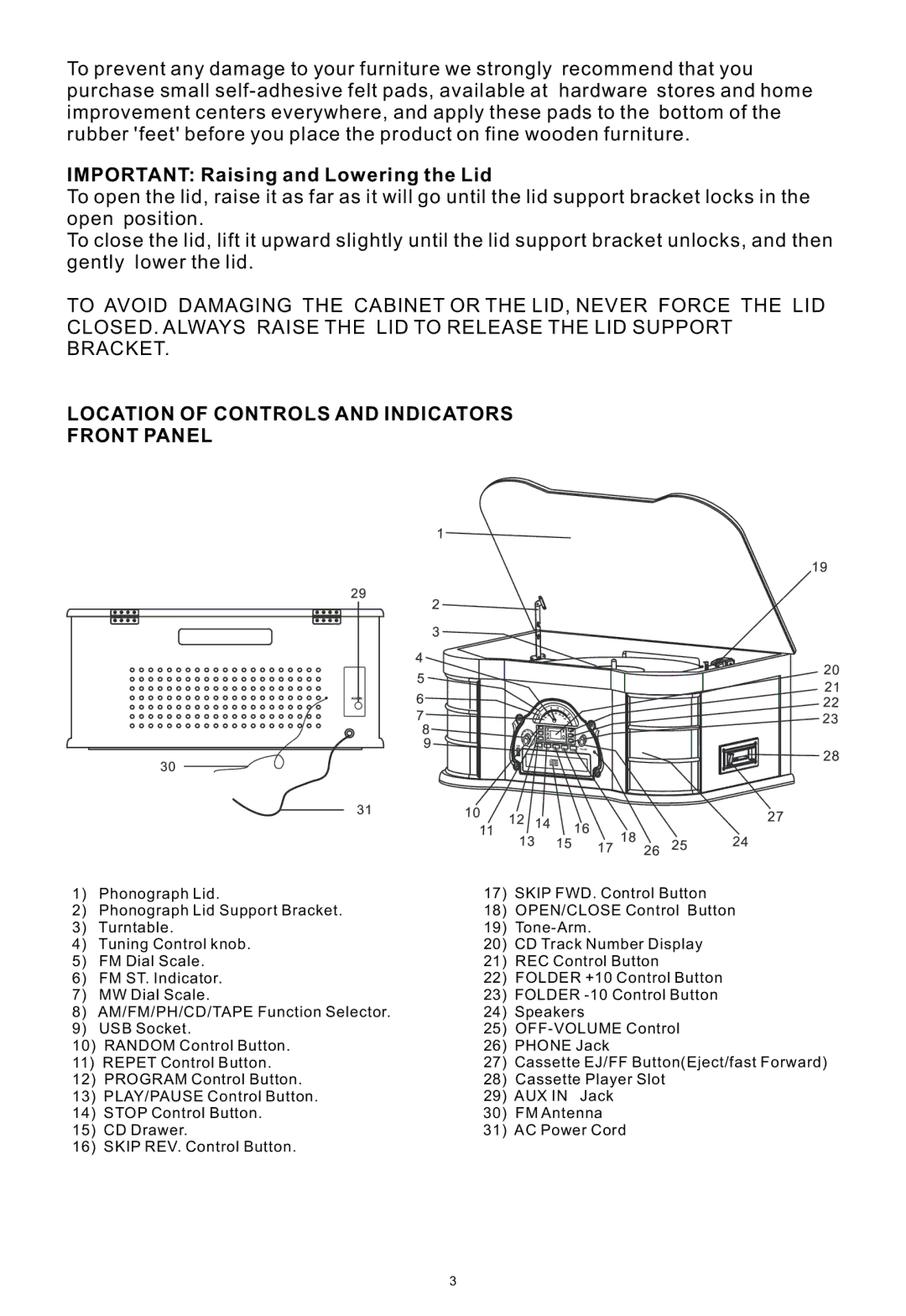 PYLE Audio PTCDS1U manual Location of Controls and Indicators Front Panel 