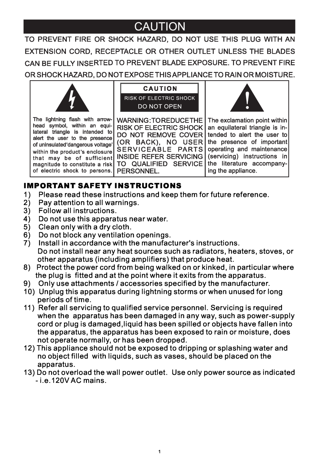 PYLE Audio PTCDS1U manual Important Safety Instructions 