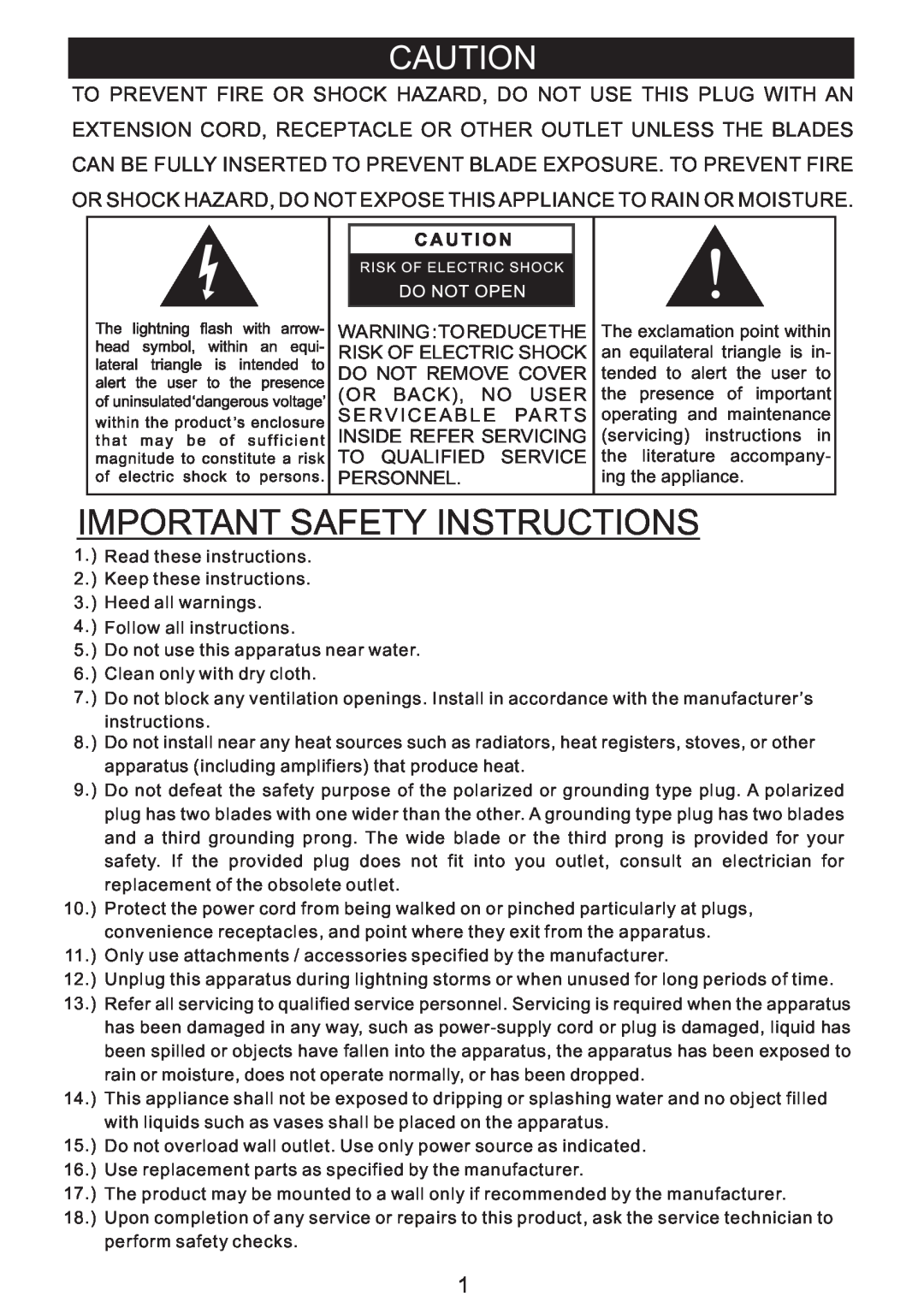 PYLE Audio PVNTT1 manual Important Safety Instructions 