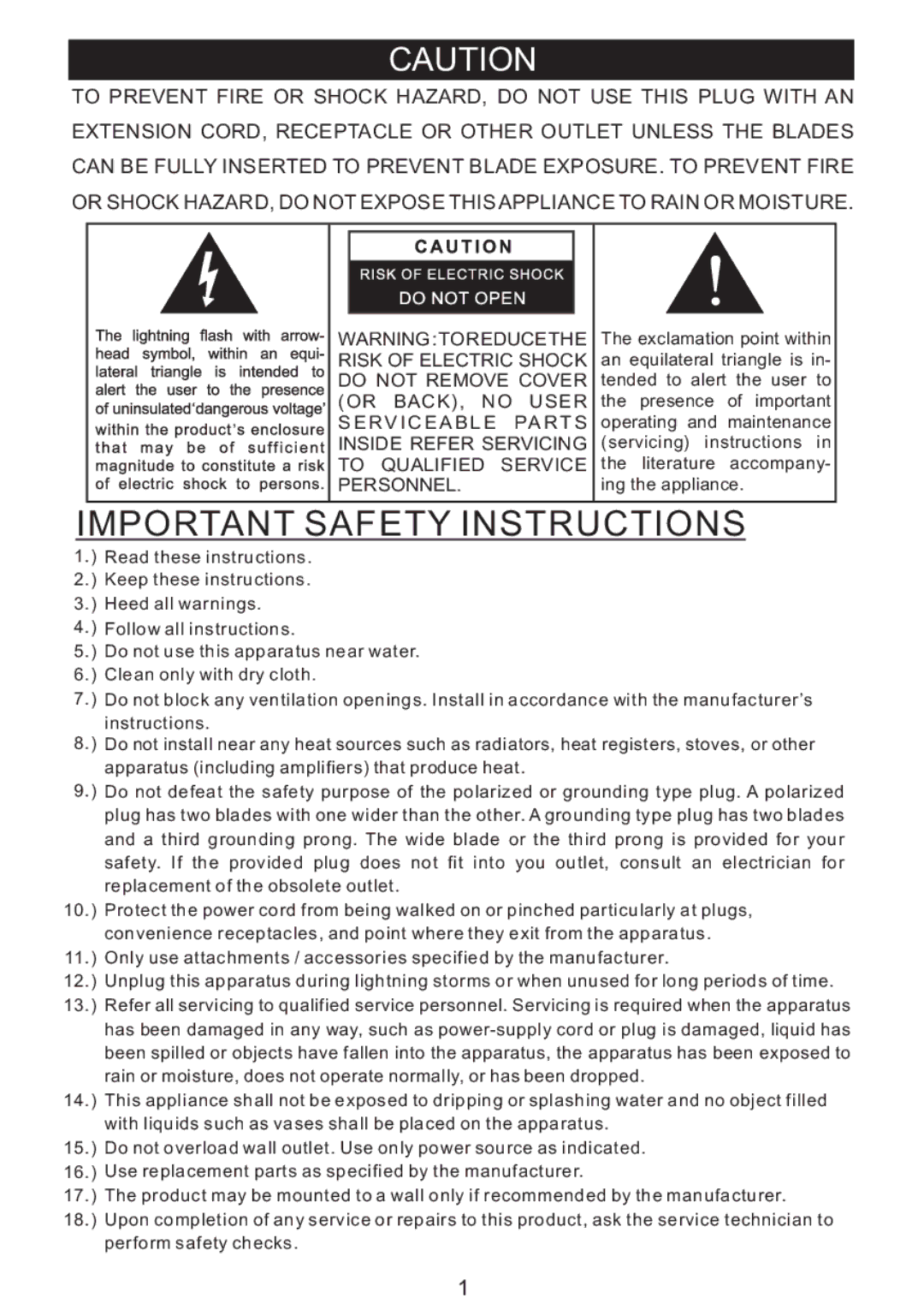 PYLE Audio PVNTT5U manual Important Safety Instructions 