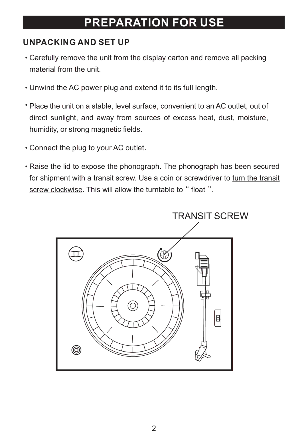 PYLE Audio PVNTT6UM manual Preparation for USE 