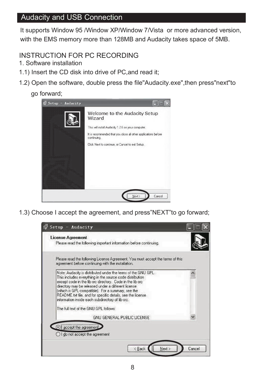 PYLE Audio PVNTT6UM manual Audacity and USB Connection 