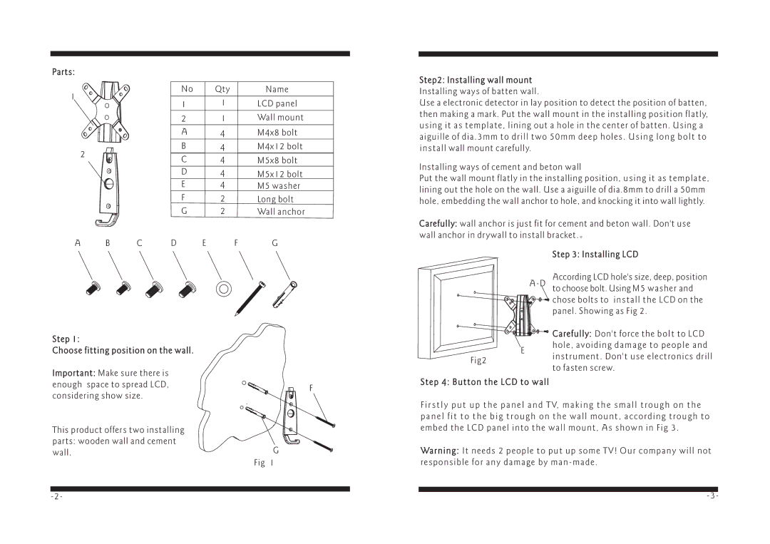 PYLE Audio PWLB003 manual Step Installing wall mount, Choose fitting position on the wall 