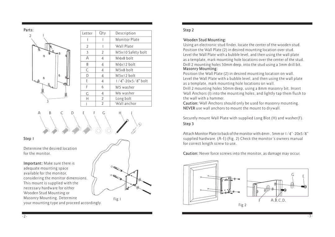 PYLE Audio PWLB006 manual Wooden Stud Mounting, Masonry Mounting 