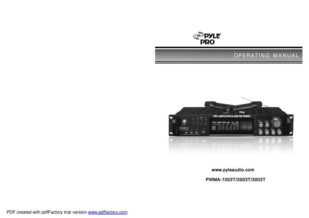 PYLE Audio PWMA-1003T, PWMA-2003T, PWMA-3003T manual 