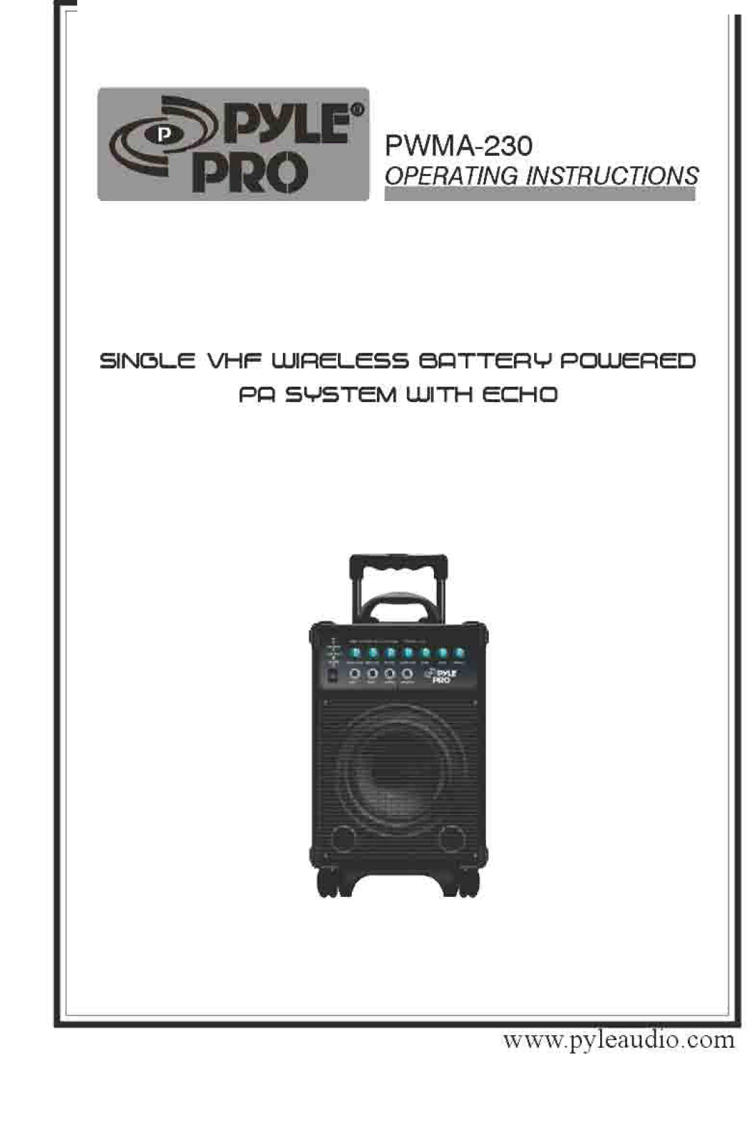 PYLE Audio PWMA-230 manual 