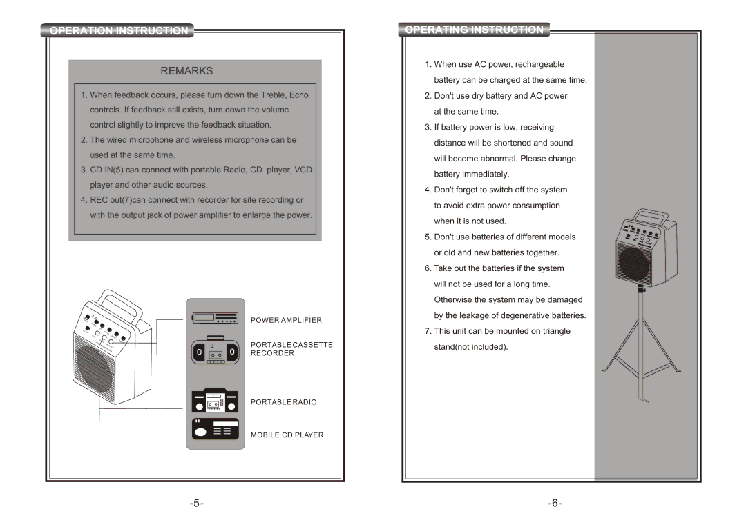 PYLE Audio PWMA110 user manual Operation Instruction, Operating Instruction 