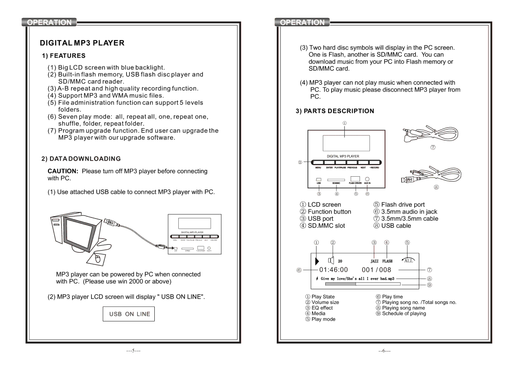 PYLE Audio PWMA820 operating instructions Features, Data Downloading, Parts Description 