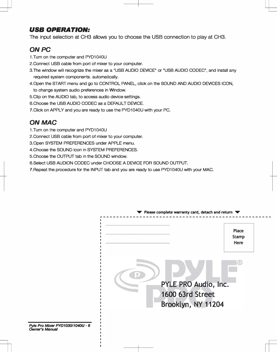 PYLE Audio PYD1040U, PYD1030 manual On PC, On MAC 