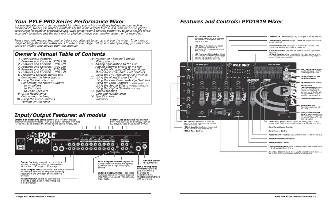 PYLE Audio PYD1929, PYD1939, PYD1959, PYD1949, PYD1919 manual 