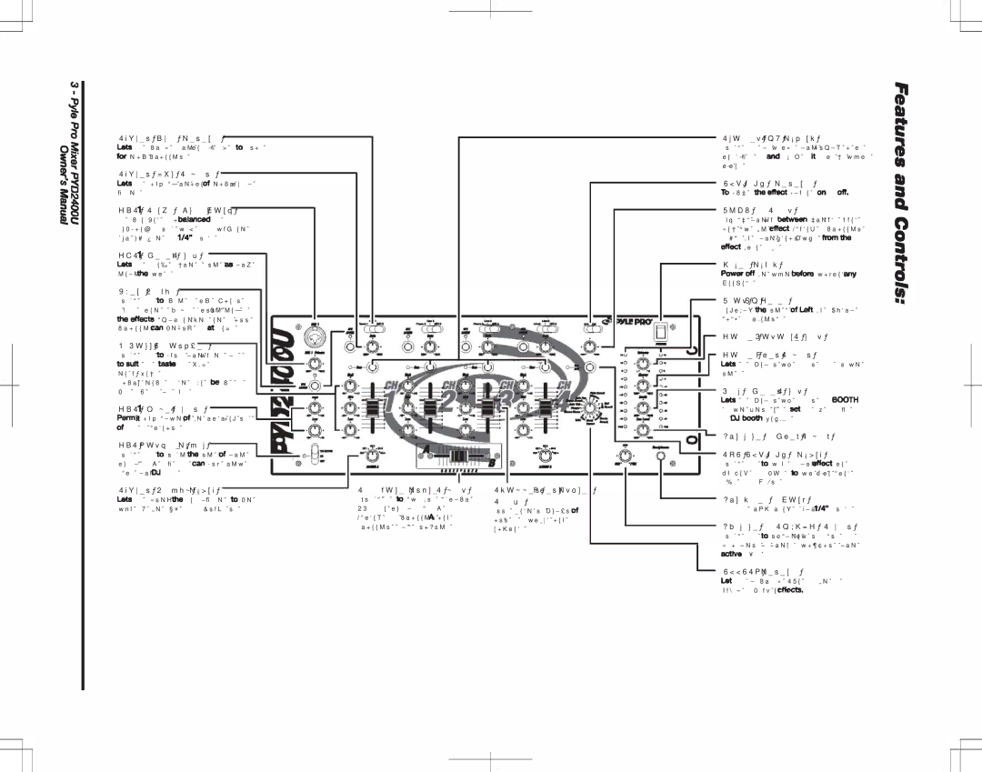 PYLE Audio PYD2400U Channel Input Selector, Channel Gain Controls, MIC 1 Combo Input Jack, Effect Assign, Band Equalizer 