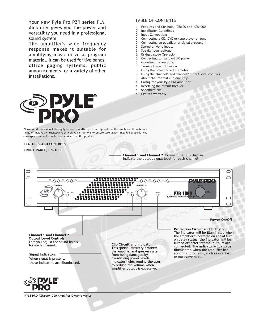 PYLE Audio PZR600, PZR1000 owner manual Your New Pyle Pro PZR series P.A 