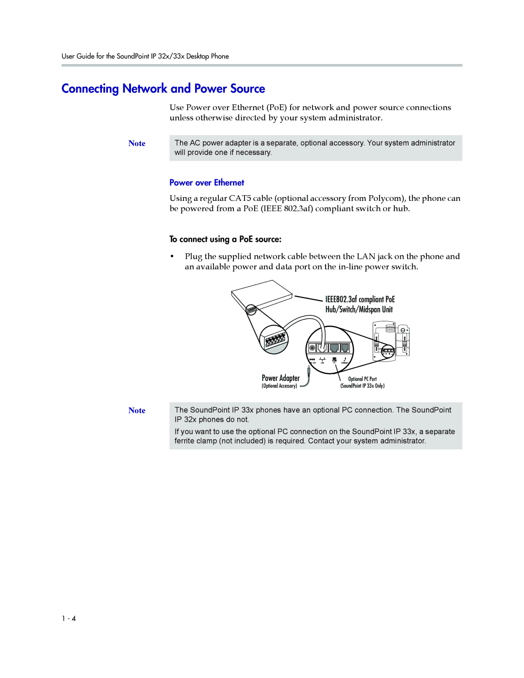 PYLE Audio SIP 3.2.1 manual Connecting Network and Power Source, IP 32x phones do not 