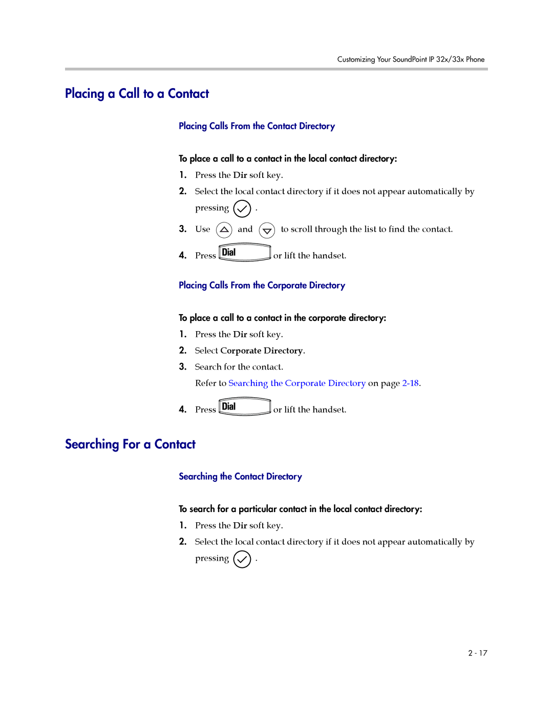 PYLE Audio SIP 3.2.1 manual Placing a Call to a Contact, Searching For a Contact, Select Corporate Directory 