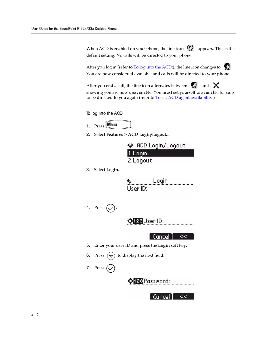 PYLE Audio SIP 3.2.1 manual Select Features ACD Login/Logout 