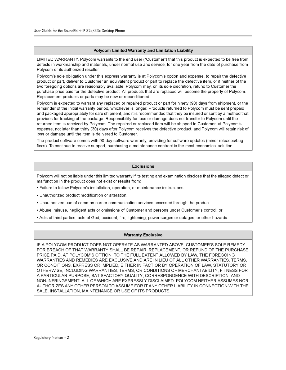 PYLE Audio SIP 3.2.1 manual Polycom Limited Warranty and Limitation Liability 