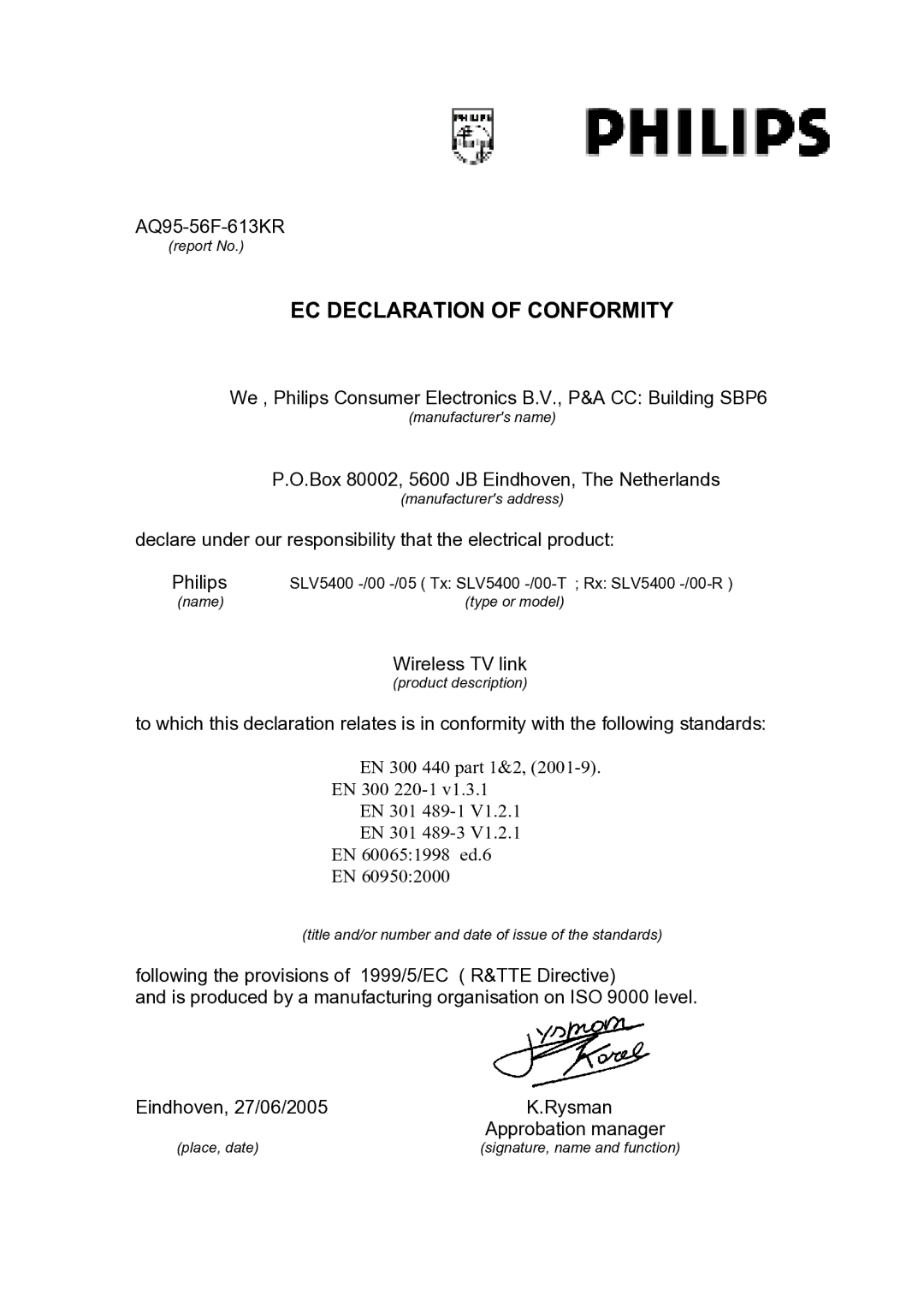 PYLE Audio SLV5400 user manual EC Declaration of Conformity 